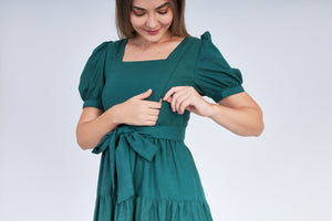 Nursing Dress With Pockets - Evergreen