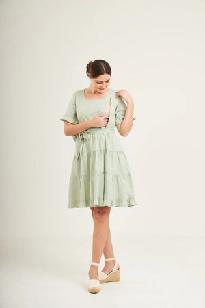 Everyday Dress with Nursing Zippers in Sage Green