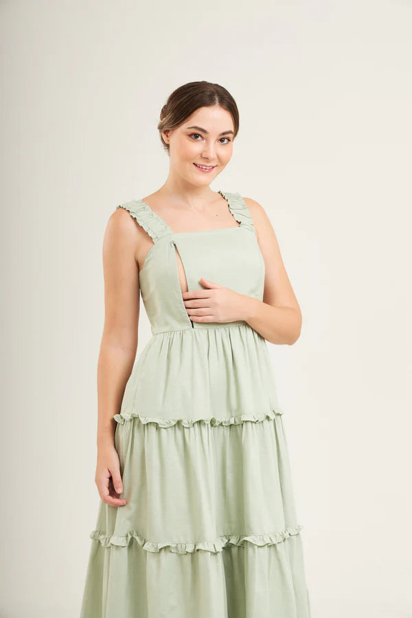 Midi Dress with Nursing Zippers in Sage Green