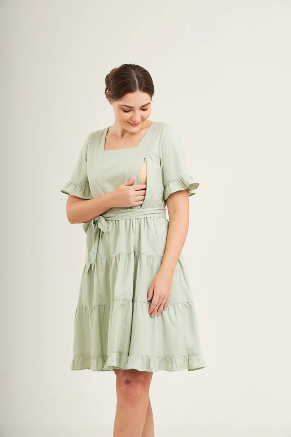 Everyday Dress with Nursing Zippers in Sage Green