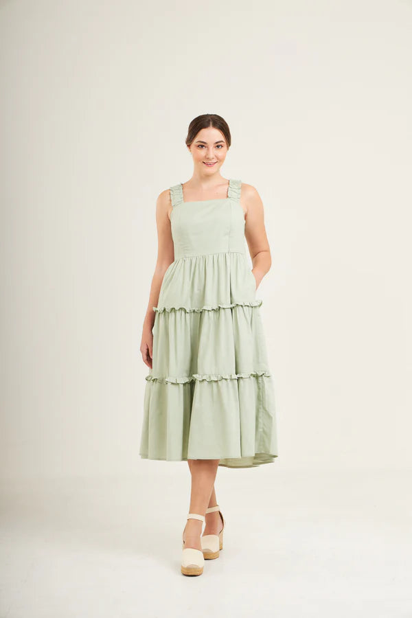 Midi Dress with Nursing Zippers in Sage Green