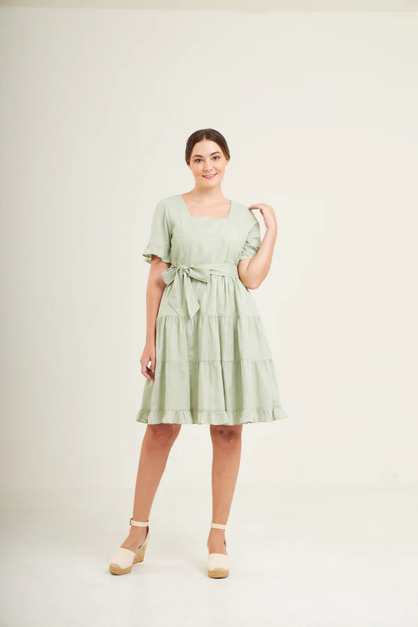 Everyday Dress with Nursing Zippers in Sage Green