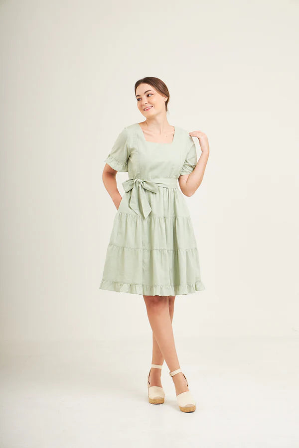 Everyday Dress with Nursing Zippers in Sage Green