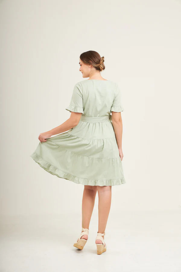 Everyday Dress with Nursing Zippers in Sage Green