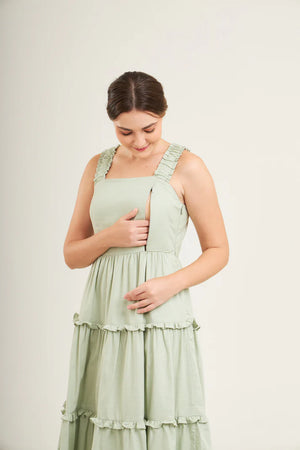 Midi Dress with Nursing Zippers in Sage Green