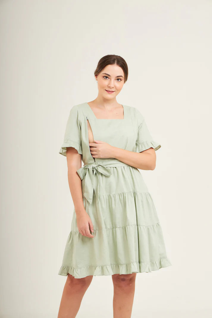 Everyday Dress with Nursing Zippers in Sage Green