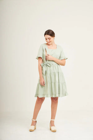 Everyday Dress with Nursing Zippers in Sage Green