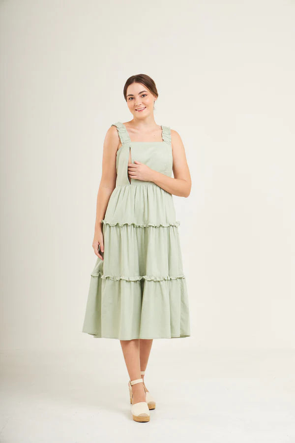 Midi Dress with Nursing Zippers in Sage Green