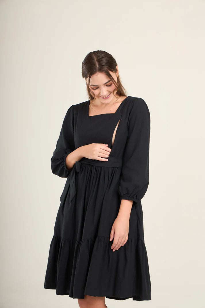 Long Sleeve Dress with Nursing Zippers in Black