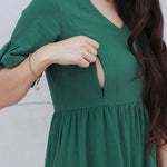 Nursing Dress With Pockets -Bell Sleeve- Green