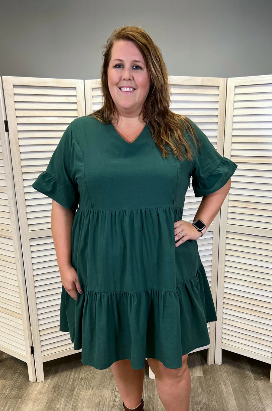 Nursing Dress With Pockets -Bell Sleeve- Green