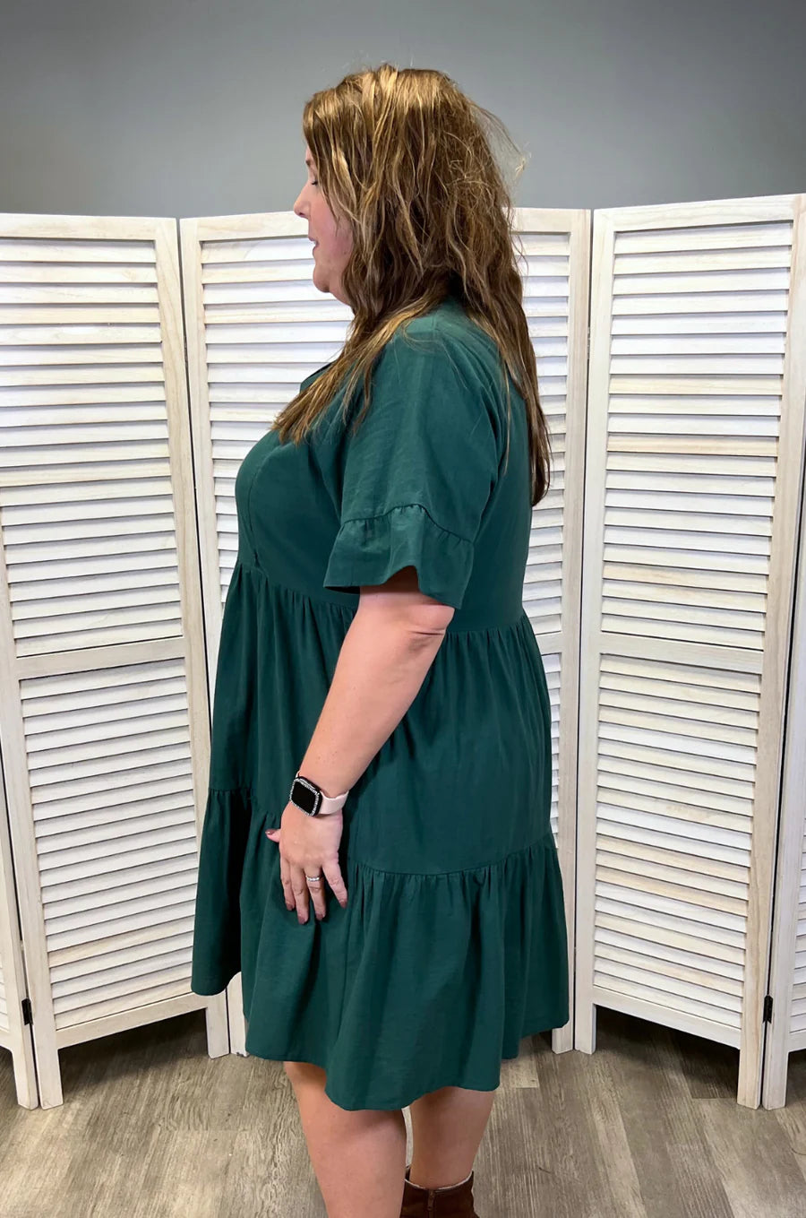 Nursing Dress With Pockets -Bell Sleeve- Green