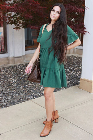 Nursing Dress With Pockets -Bell Sleeve- Green