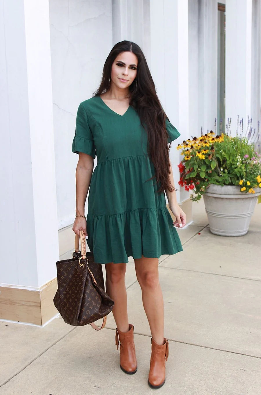 Nursing Dress With Pockets -Bell Sleeve- Green