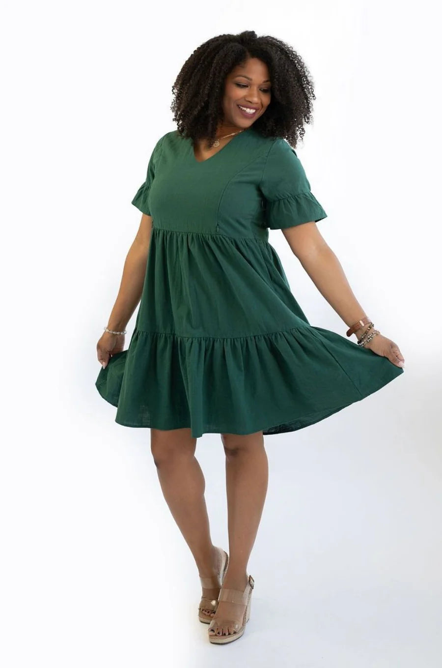 Nursing Dress With Pockets -Bell Sleeve- Green