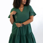 Nursing Dress With Pockets -Bell Sleeve- Green