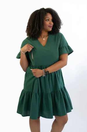 Nursing Dress With Pockets -Bell Sleeve- Green