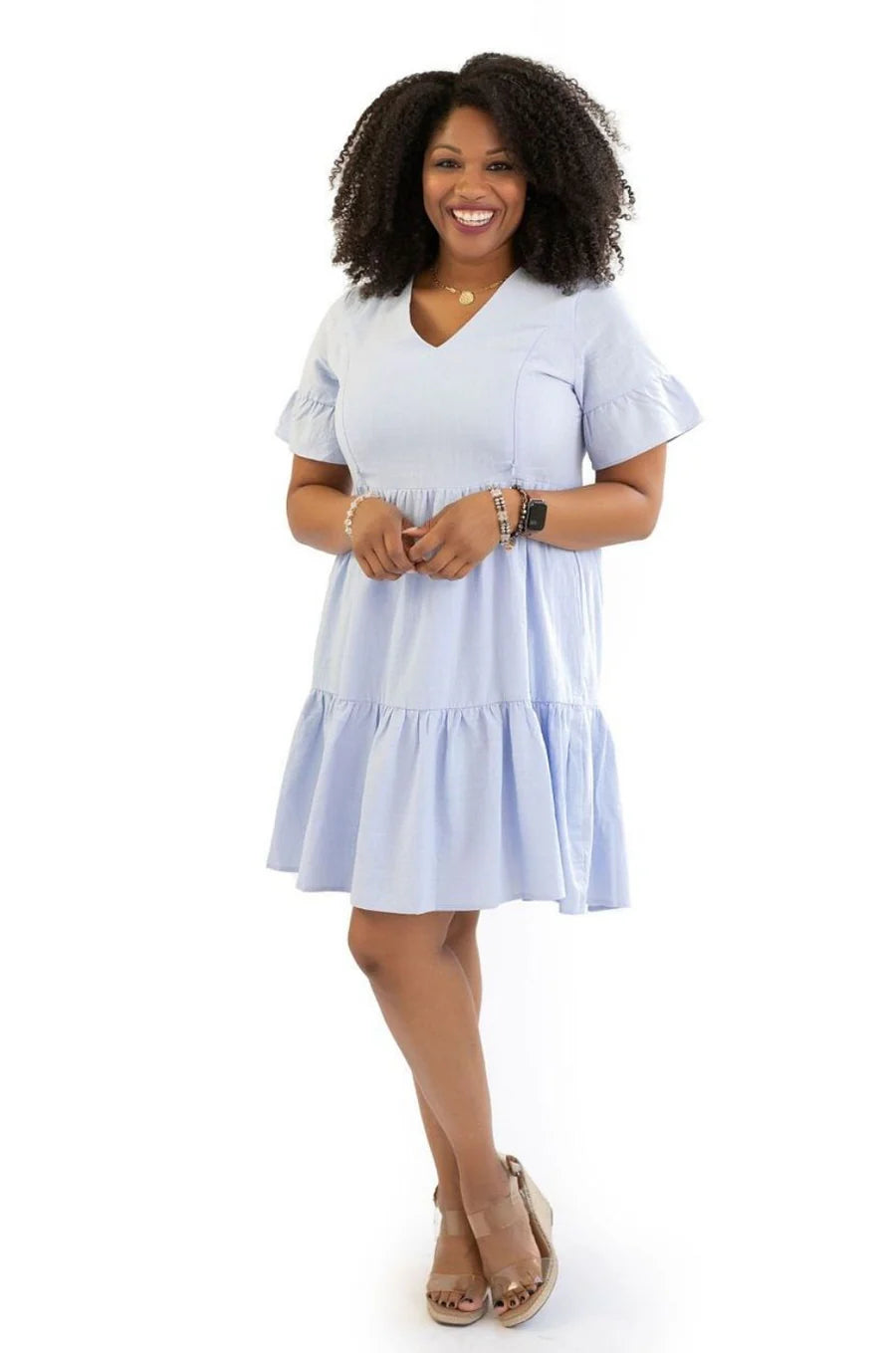 Nursing Dress With Pockets - Bell Sleeve- Periwinkle (Lavender/Blue)