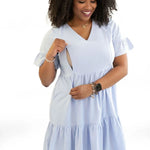 Nursing Dress With Pockets - Bell Sleeve- Periwinkle (Lavender/Blue)