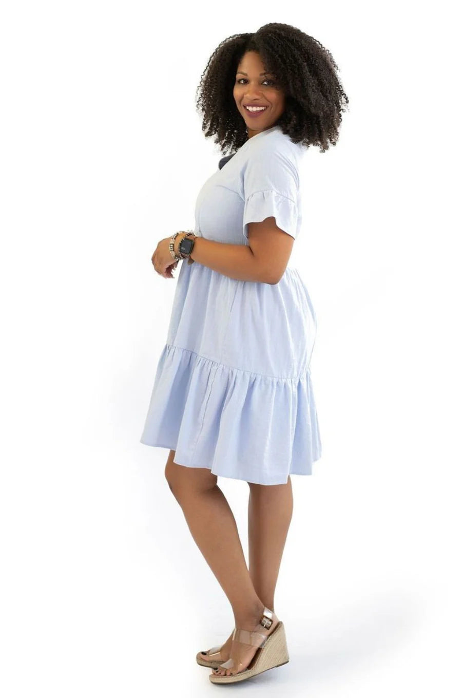 Nursing Dress With Pockets - Bell Sleeve- Periwinkle (Lavender/Blue)