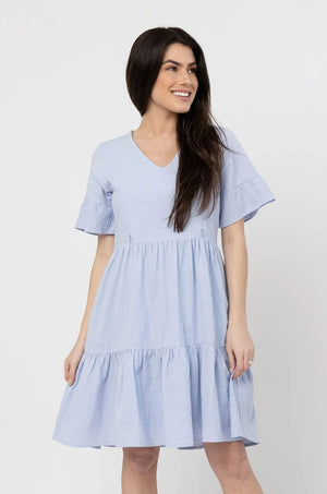 Nursing Dress With Pockets - Bell Sleeve- Periwinkle (Lavender/Blue)