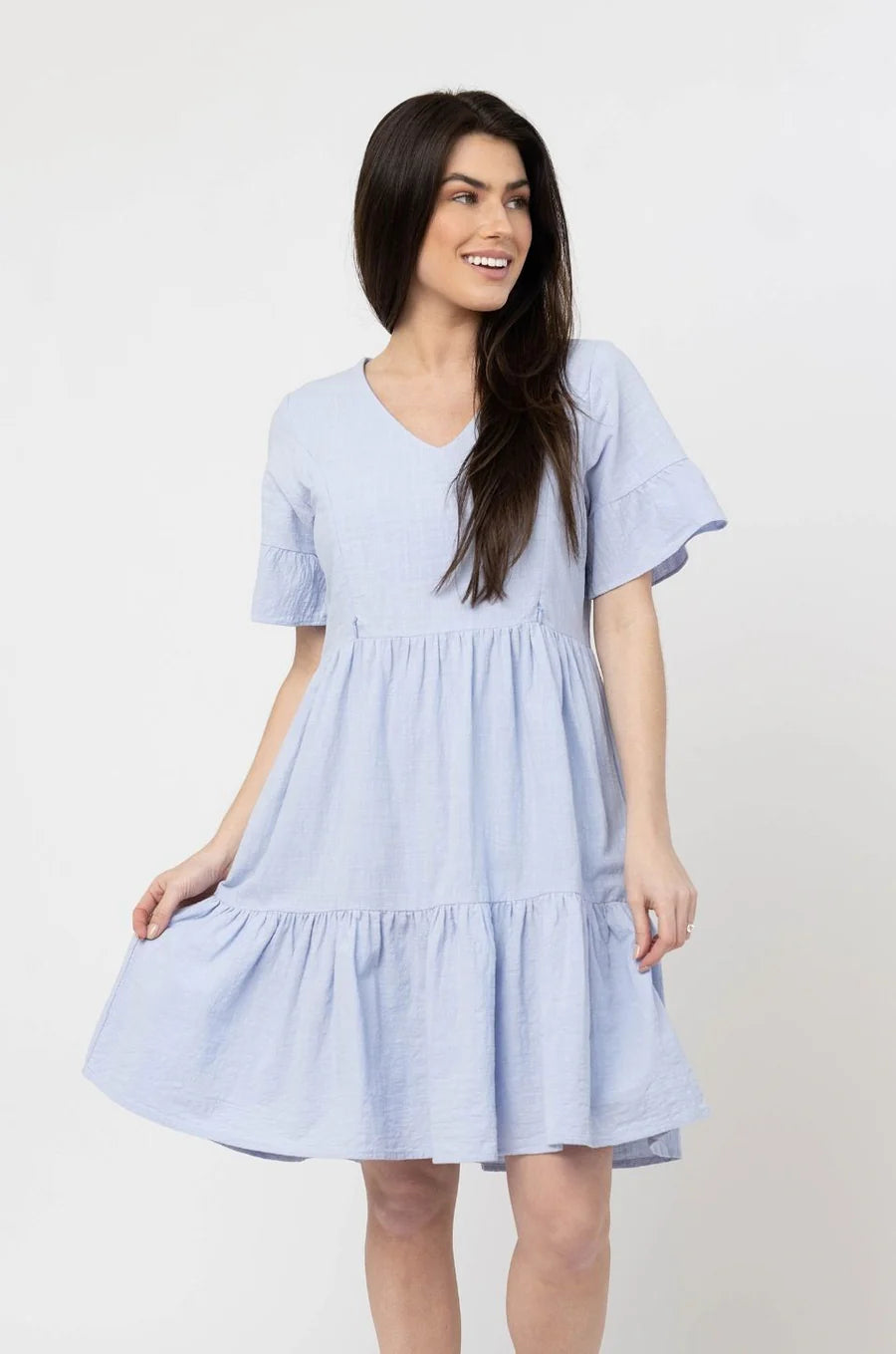 Nursing Dress With Pockets - Bell Sleeve- Periwinkle (Lavender/Blue)