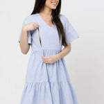 Nursing Dress With Pockets - Bell Sleeve- Periwinkle (Lavender/Blue)